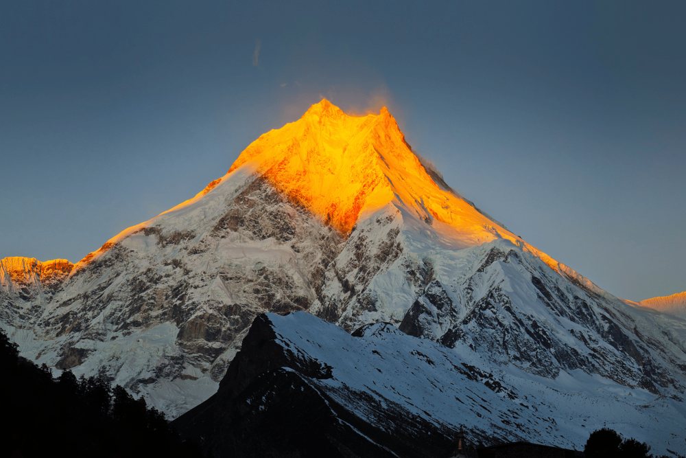 Manaslu at dawn from the Gorkha hills